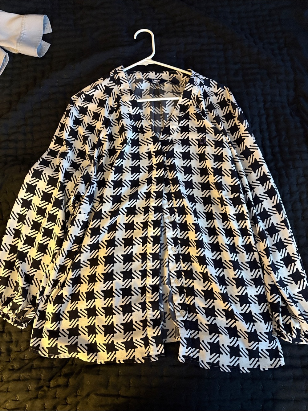 Lands' End Black and White Geo Print Button-Down Shirt